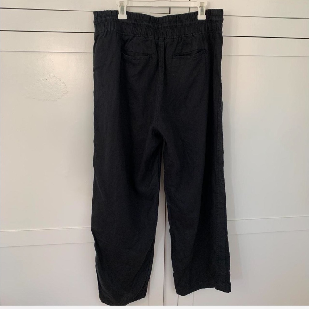 Athleta Black Linen High Waist Stright Zipper Pocket Pants Size 18 - Picture 3 of 8